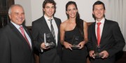 FIH President Leandro Negre, Tobias Hauke (Germany), Luciana Aymar (Argentina) and Jamie Dwyer (Australia)