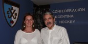 FIH Executive Board Member Sandra Isola with new Argentina Hockey President Anibal Fernandez