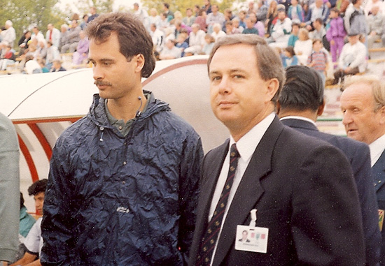 1993 Intercontinental Cup, Poznan - Eric Donegani with umpire Alan Waterman (Peter Porritt in the background)