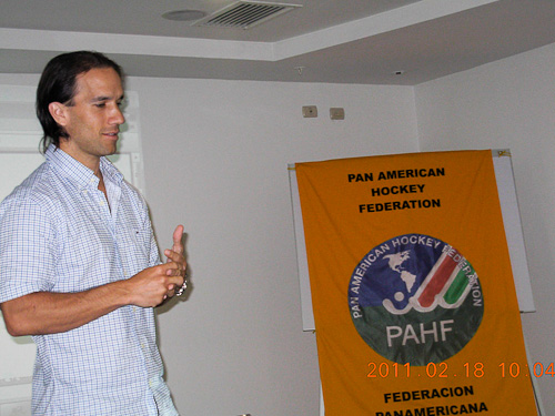 Mr. Carlos Manuel Lazarte, President of Peru HF, addresses the PAHF meeting