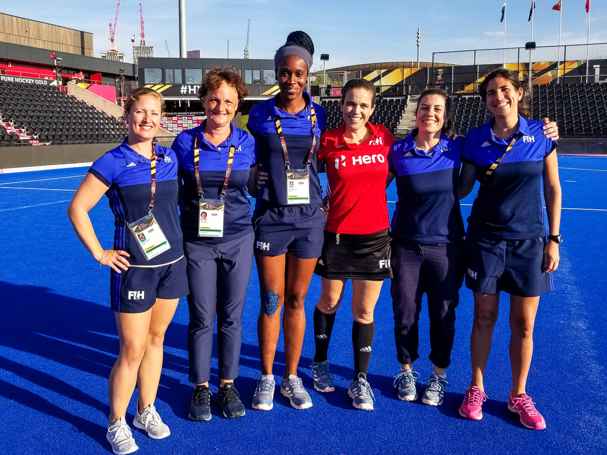 2018 World Cup - PAHF Officials: Maggie Giddens (USA), Rene Zelkin (USA), Ayanna McClean (TTO), Carolina de la Fuente (ARG), Lorena Rinaldini (ARG) and Irene Presenqui (ARG)