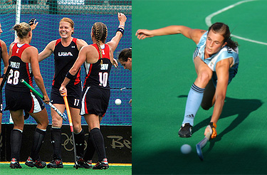 Carrie Lingo (USA) and Carla Rebecchi (Argentina) - Picture FIH / Gordon Morrison & Yan Huckendubler