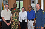 Derek Sandison (PAHF Treasurer), Major General Stuart Saunders (Chief of Defense, Jamaica Defense Force), Sue Neill (PAHF General Secretary),<BR>Victor Tomlinson (JHF President) and Lt. Col. Geofrey Roper (Commanding Officer of the JDF Air Wing & JHF Board Director)